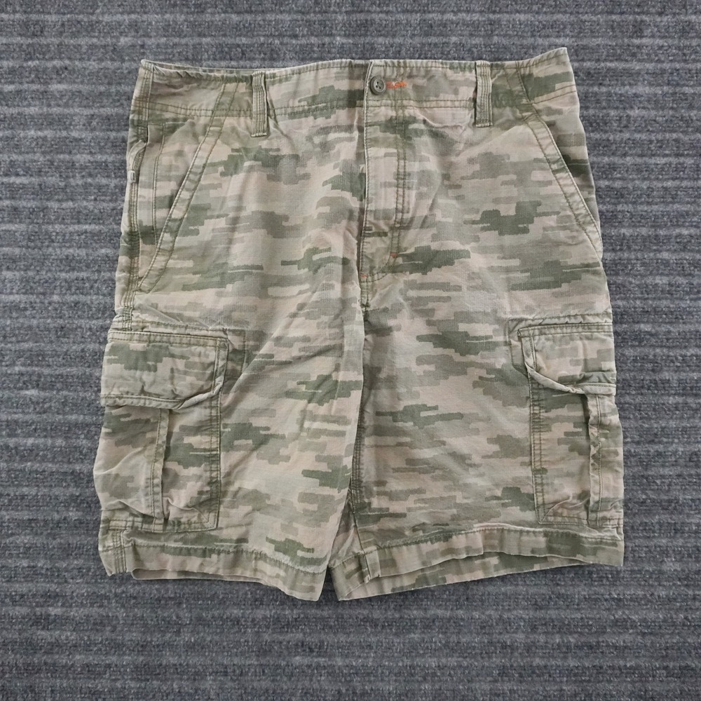 L.L. Bean Cargo Shorts Mens 33W Green Camo Ripstop Natural Fit